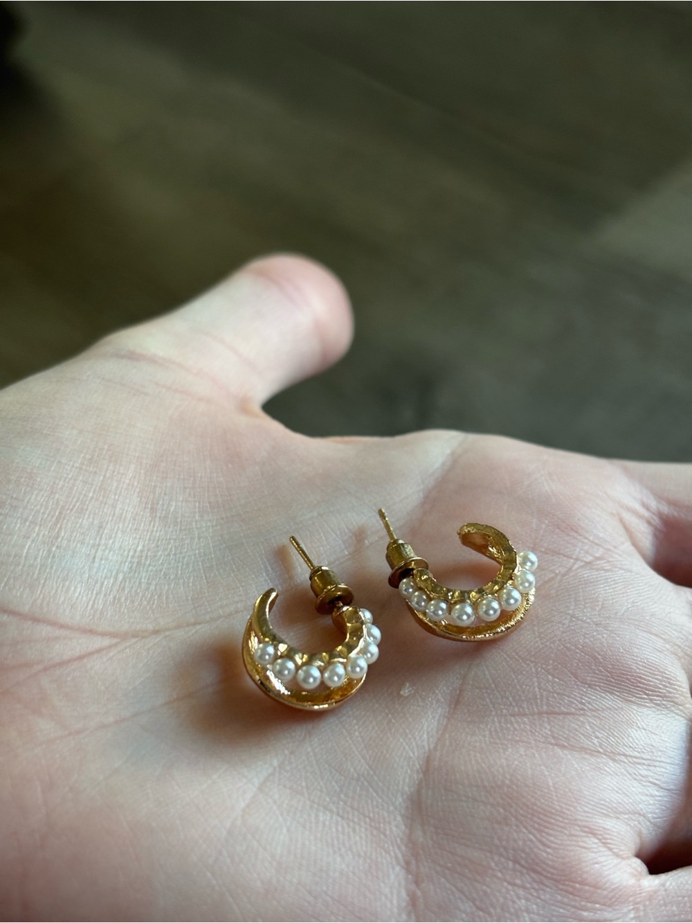 Gold Pearl Crescent Hoop Earrings - Women's Fashion Jewelry